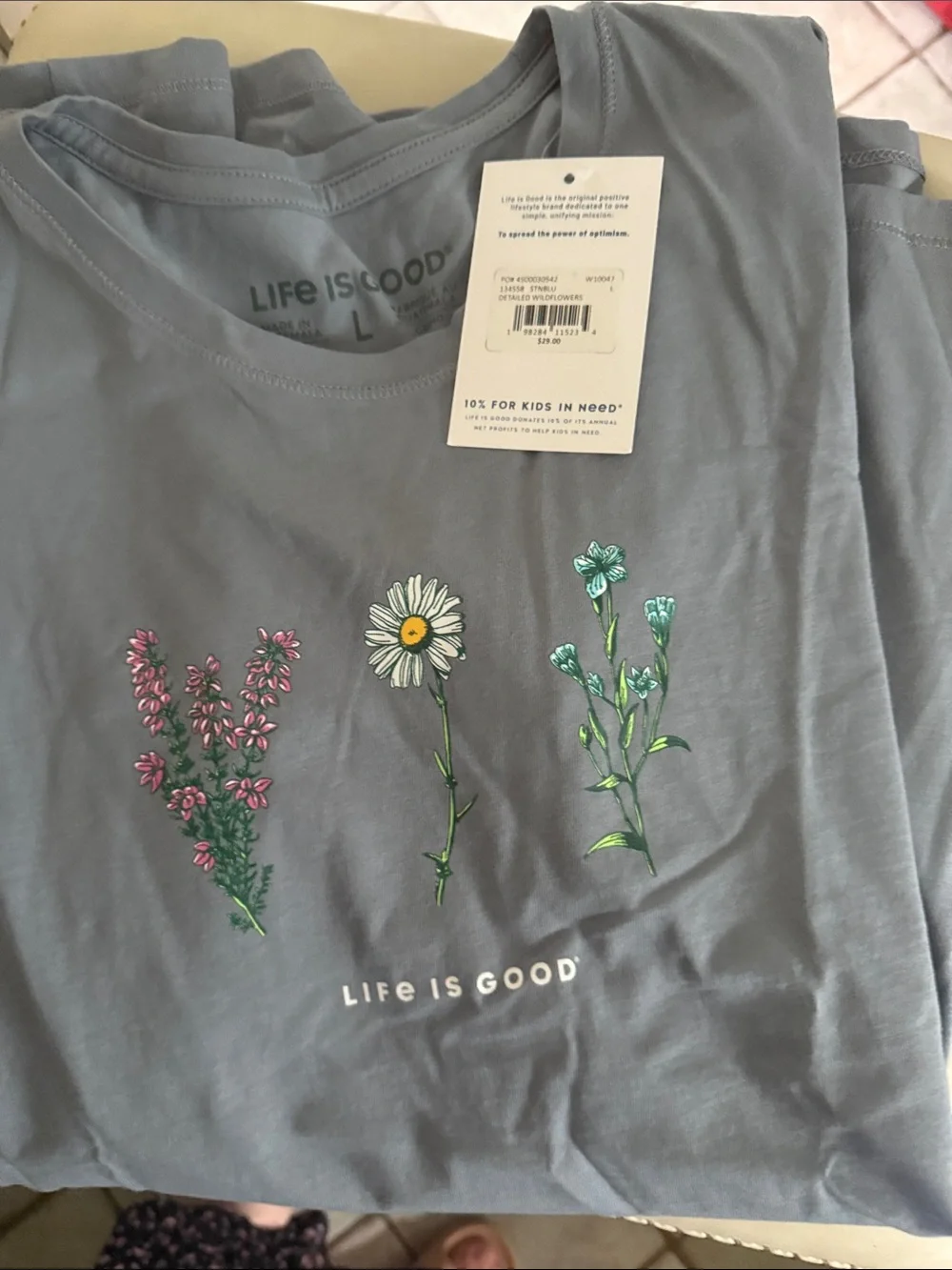 Life Is Good Kids Short Sleeve Tee in Dusty Blue with Floral Prints - Picture 1 of 1